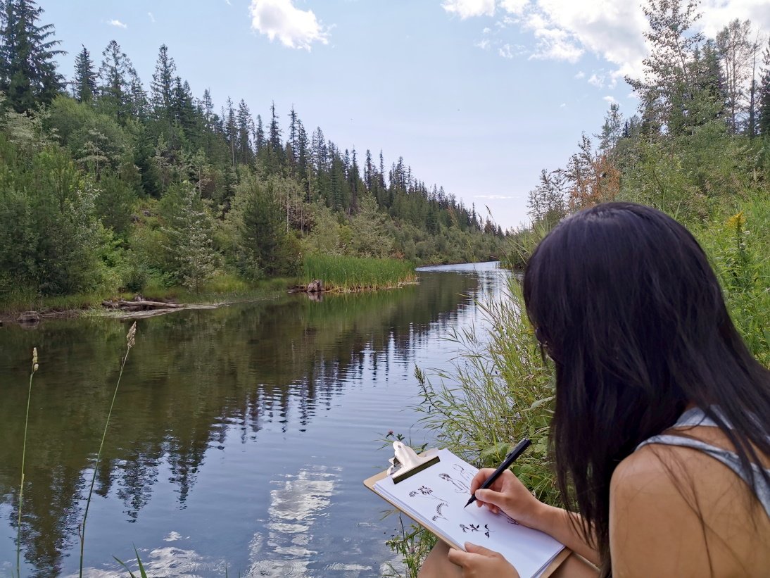 JJ couldn't resist getting out her sketch pad jj painting lake