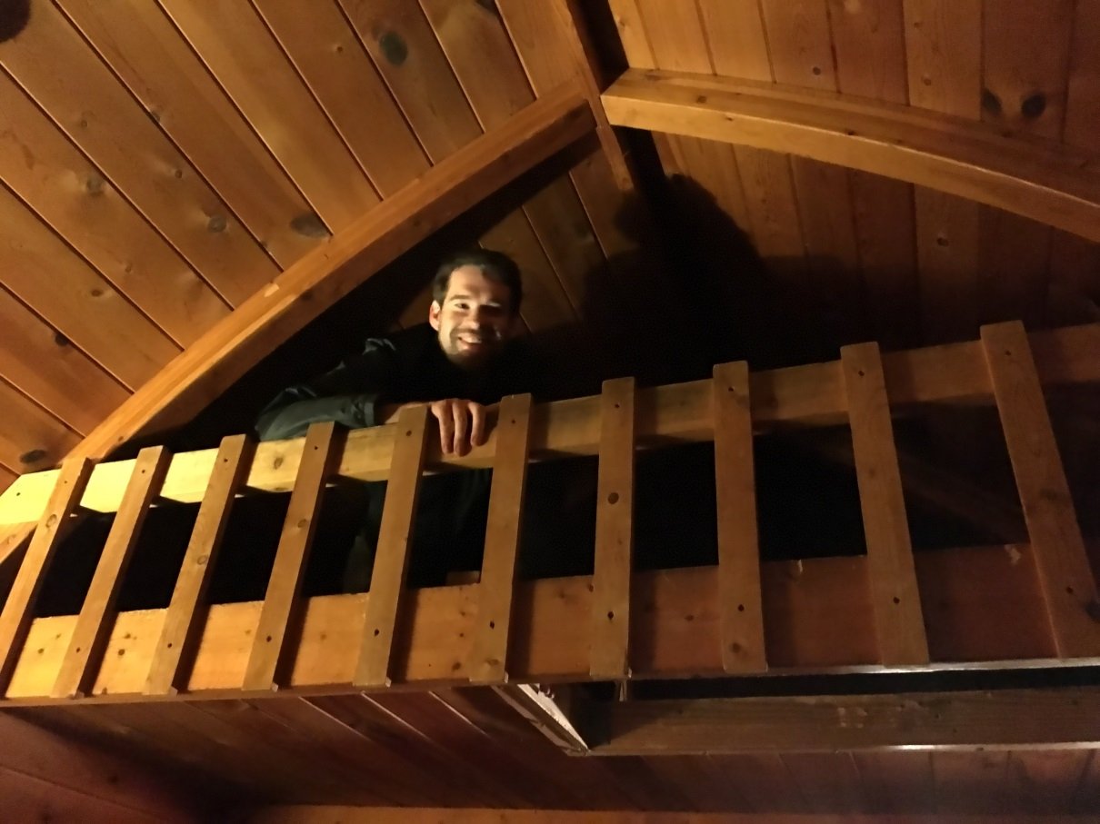 We were all staying in 2 cozy cabins. This was the sleeping place under the roof only accessible by ladder Cabin